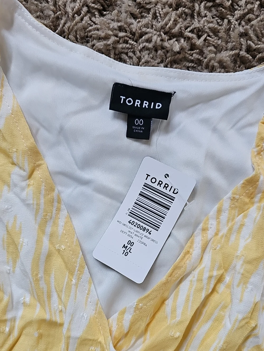NWT Torrid Dress Midi Vneck Fit & Flare Yellow Ikat Medium Faux Wrap - Picture 7 of 10